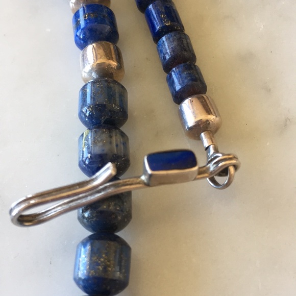 Native American Navajo Denim Lapis & Sterling Bead Necklace Vintage by Platero - Picture 10 of 16